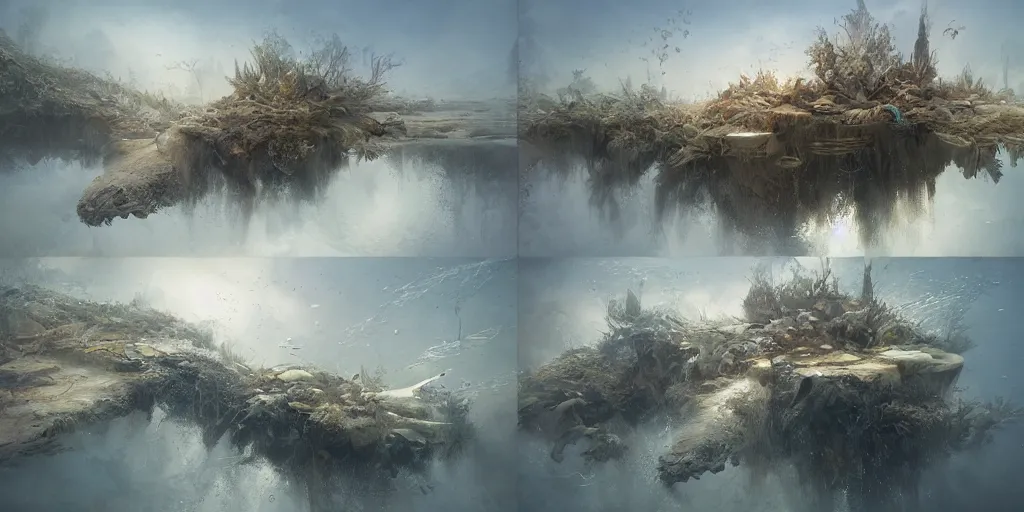 Prompt: study material with side perspective, transparent water River flow, realistic water foam,agua droplets, underwater, bridge made of water ,physically based rendering, defined features by ellen jewett, tomasz alen kopera and Justin Gerard