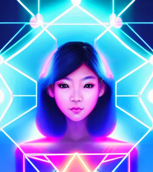 Prompt: symmetry!! asian princess of technology, solid cube of light, hard edges, product render retro - futuristic poster scifi, lasers and neon circuits, beautiful asian princess, intricate, elegant, highly detailed, digital painting, artstation, concept art, smooth, sharp focus, illustration, dreamlike, art by artgerm