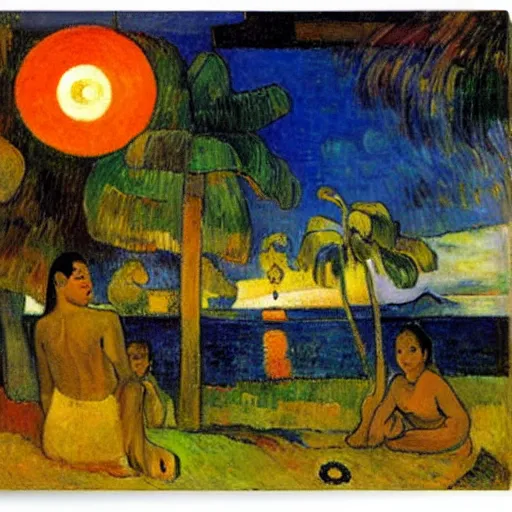 Image similar to view of tahiti at Night by gauguin, by piet mondrian