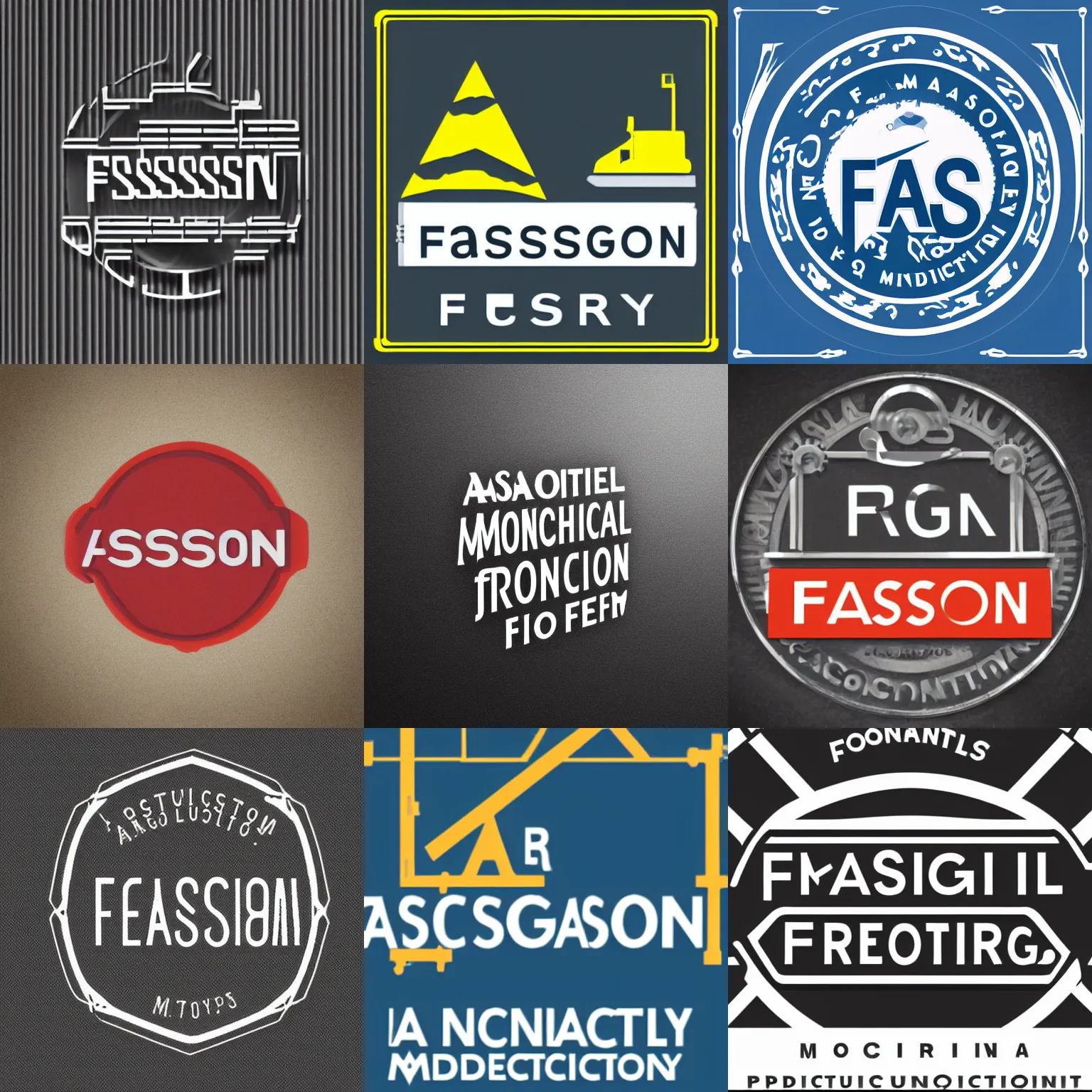 Prompt: a beautiful logo of an mechanical production firm named as fassgon