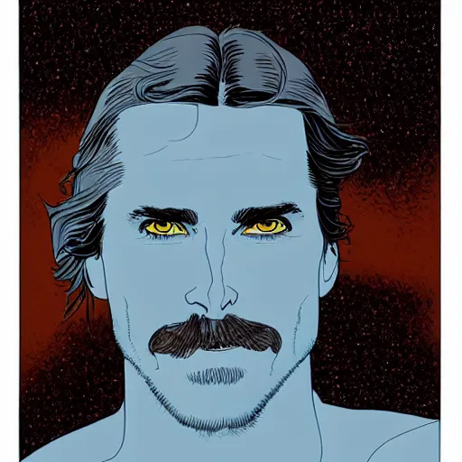 Image similar to christian bale retro minimalist portrait by jean giraud, moebius starwatcher comic, 8 k