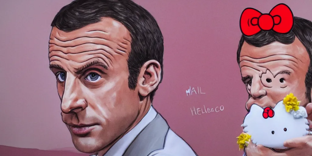 Image similar to picture of emmanuel macron on a toilet, dressed in a hello kitty pajamas, photorealistic, higly detailed, 8 k