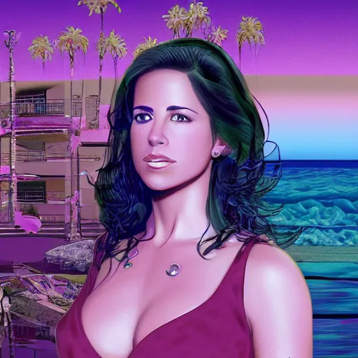 Image similar to a highly detailed and realistic concept art of Kelly Monaco in a vaporwave artwork composition, inside Windows98 user interface elements