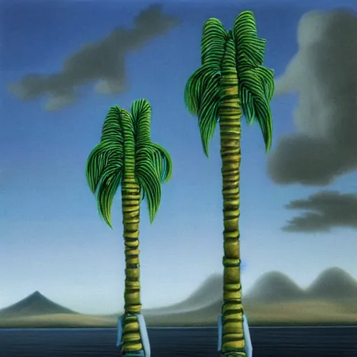 Prompt: vaporwave palm trees, Gertrude Abercrombie, highly detailed, masterpiece, trending on ArtStation, ultra realistic