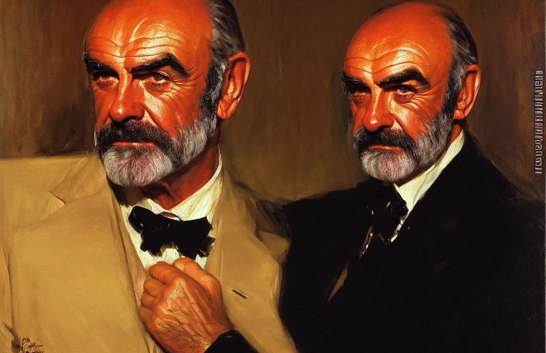 Prompt: portrait of sean connery!!!!!!!!!!!!!!!!!!!!!!!!!!!, detailed face, detailed painting, detailed no. 1 0 downing street, epic lighting, by ilya repin and phil hale