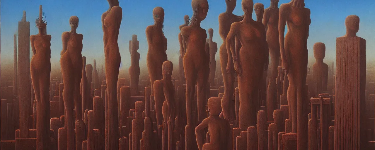 Image similar to highly detailed dystopian surreal painting of statues and buildings by zdzisław beksinski