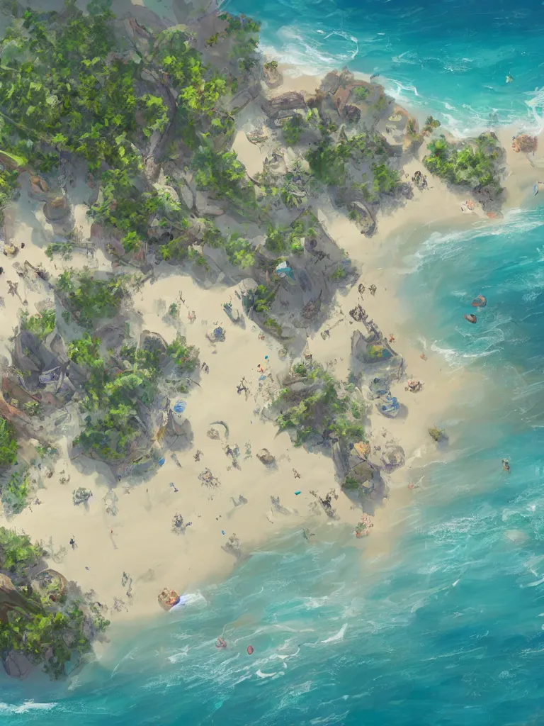 Prompt: beach from above by disney concept artists, blunt borders, rule of thirds