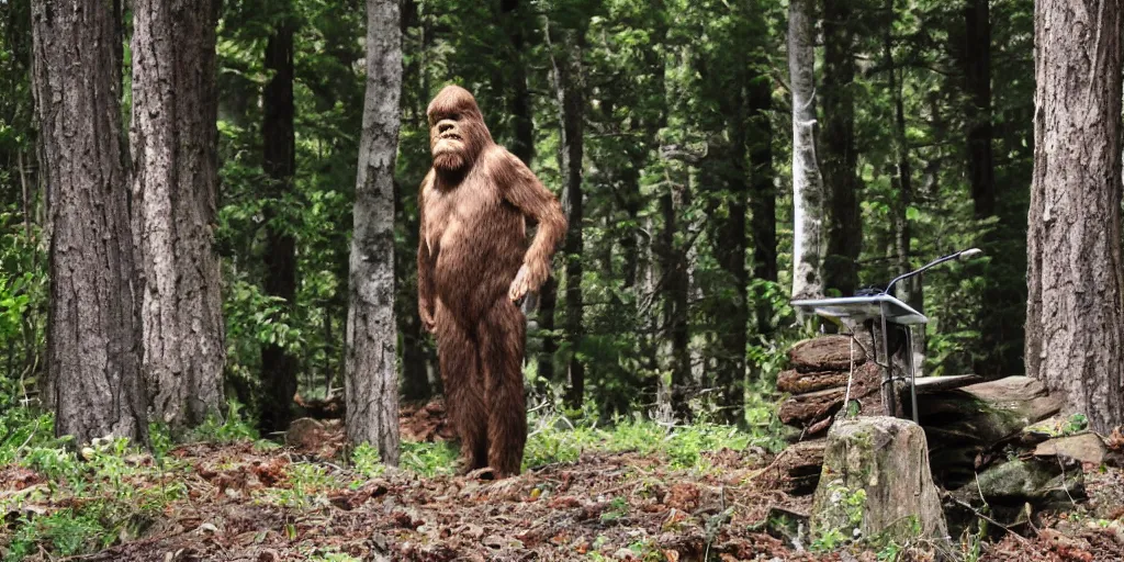 Image similar to real life picture of senator bigfoot giving a speech