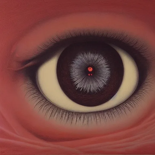 Prompt: Her eyes wide by Zdzisław Beksiński, oil on canvas
