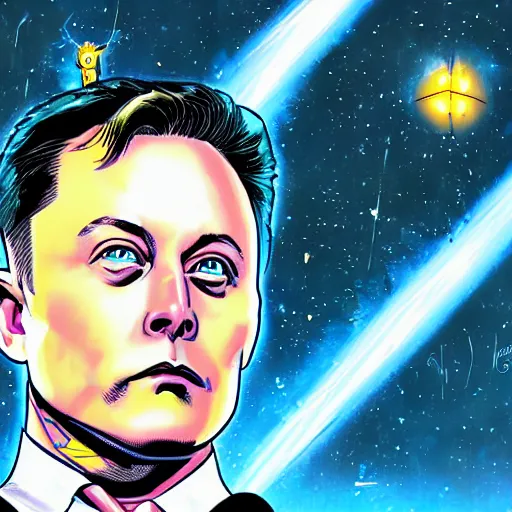 Image similar to a highly detailed digital painting of elon musk as dr. manhattan from watchmen, comic book cover by mark bagley