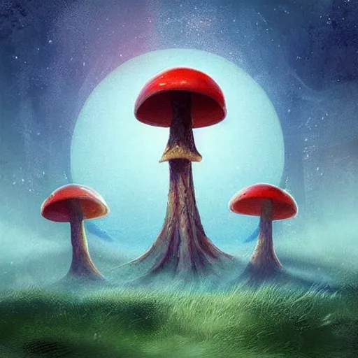 Prompt: “🍄 sci-fi fantasy art”