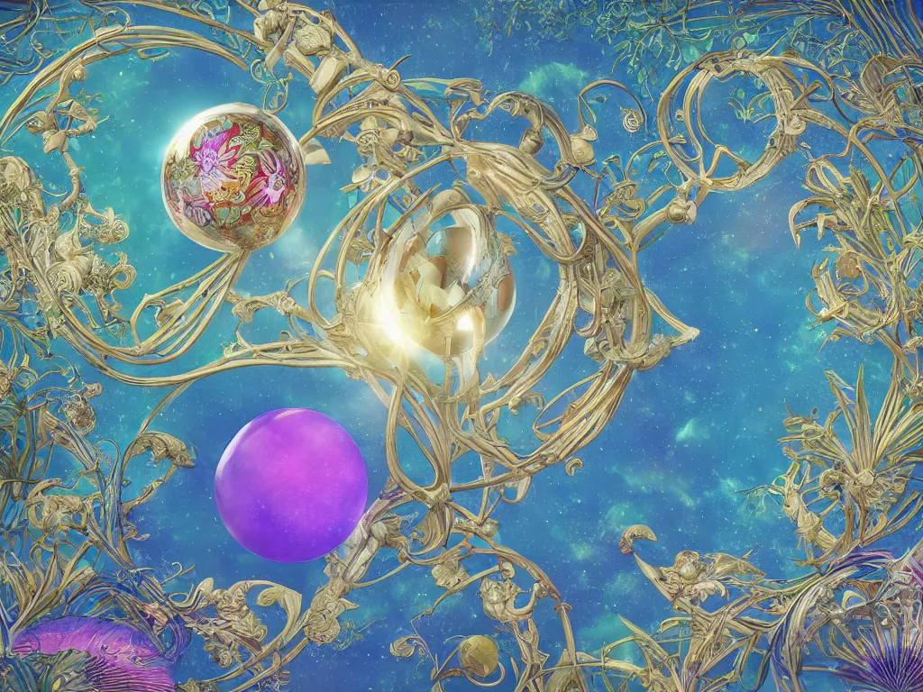 Image similar to the orb of eternity, sunlight study, art nouveau, by maria sibylla merian and ( ( ( ( lisa frank ) ) ) ), 8 k, sharp focus, octane render, ( ( ( kauai ) ) )