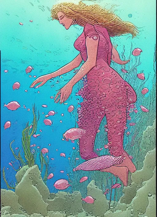 Image similar to one vesture underwater together with some flowers, by moebius