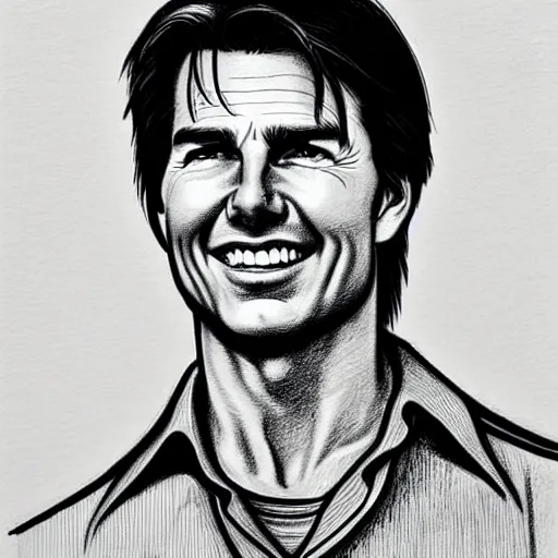 Image similar to a portrait drawing of Tom Cruise drawn by Robert Crumb