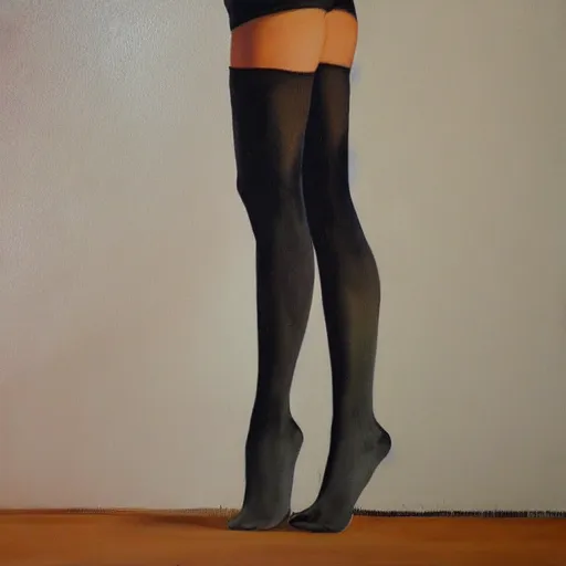 Image similar to old painting of a pretty woman in thigh high socks