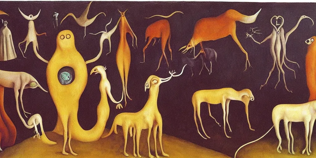 Image similar to disease decimating a global population, animals ruling the world, painting by leonora carrington