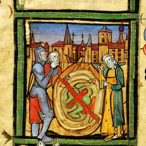 Image similar to medieval manuscript art of spongebob