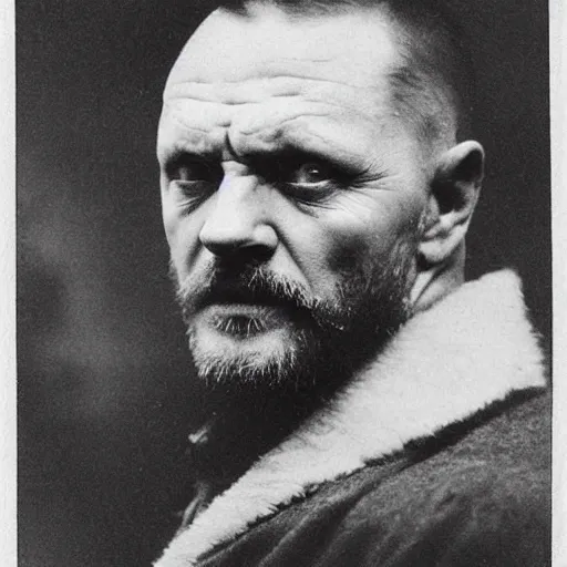 Prompt: headshot edwardian photograph of anthony hopkins, tom hardy, bryan cranston, terrifying, 1 8 9 0 s, british gang member, intimidating, tough, realistic face, 1 9 0 0 s photography, 1 9 0 0 s, grainy, slightly blurry, victorian