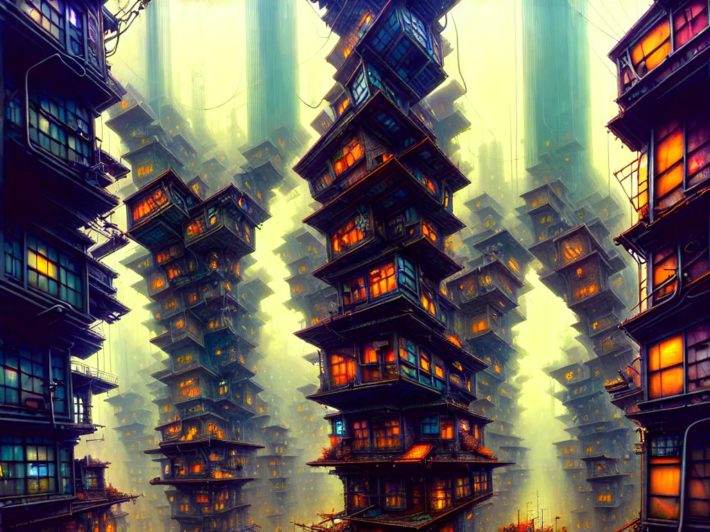 Prompt: hyper detailed charismatic buildings happy dystopia city , siniter mechanical city by Gediminas Pranckevicius,Mark Brooks, Rembrandt,james gurney,dan luvisi,Petros Afshar, tim hildebrandt, liam wong, thomas kinkade,ernst haeckel,trending on artstation