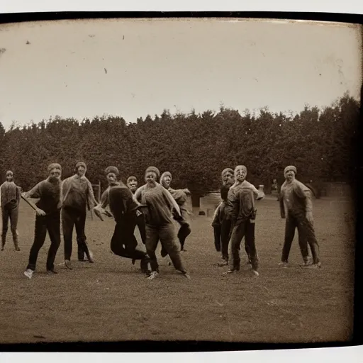 Image similar to daguerreotype photograph of zombies playing soccer