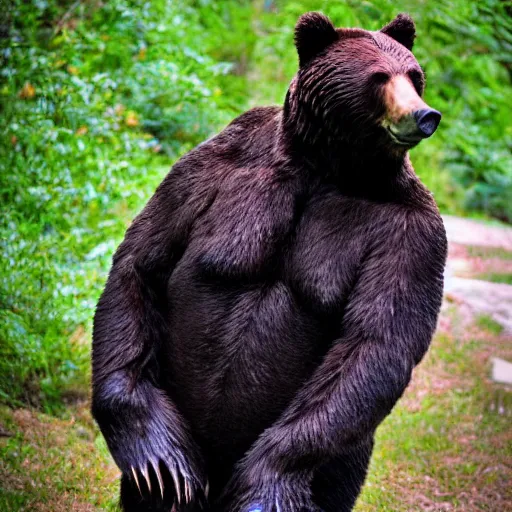 Image similar to human! bear werecreature, photograph captured at woodland creek