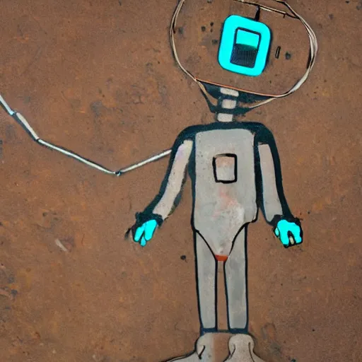 Image similar to ancient cave painting of a robot