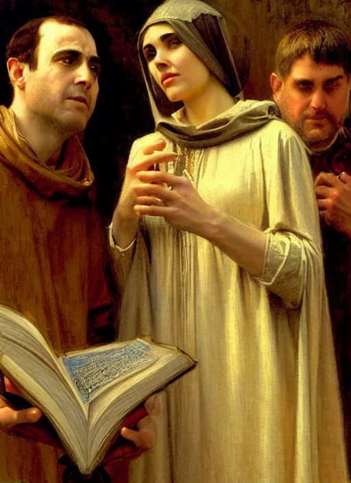 Image similar to dante and beatrice speak to the teachers of wisdom thomas aquinas from dante's divine comedy. highly detailed painting by gaston bussiere, craig mullins, j. c. leyendecker 8 k