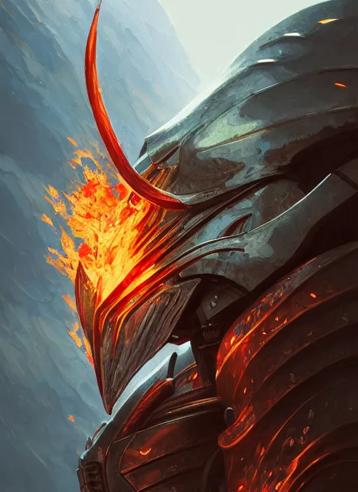 Image similar to highly detailed portrait of knight's helmet reflecting red dragon reflection detailed, 8 k blocking flames fire, green eyes, fantasy art by by simon bisley, loish, rhads, ferdinand knab, makoto shinkai and lois van baarle, ilya kuvshinov, rossdraws, tom bagshaw, global illumination, radiant light, detailed and intricate environment