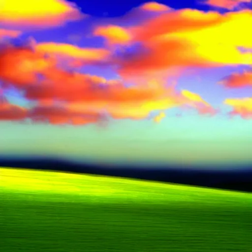 Image similar to motion blurry photo of windows xp bliss wallpaper, saturated very high contrast broken camera, compressed jpeg, damaged webcam image, grainy damaged photo,