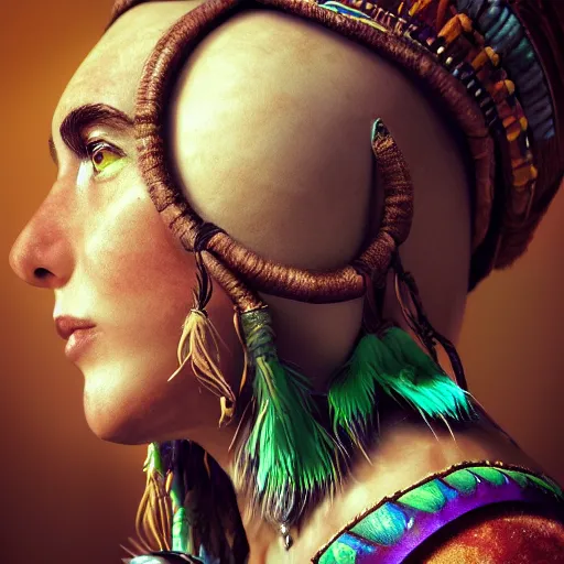 Image similar to a female shaman profile picture, concept art, high resolution and detail, photorealistic, cinematic, amazing, inspiring, attractive, full body shot