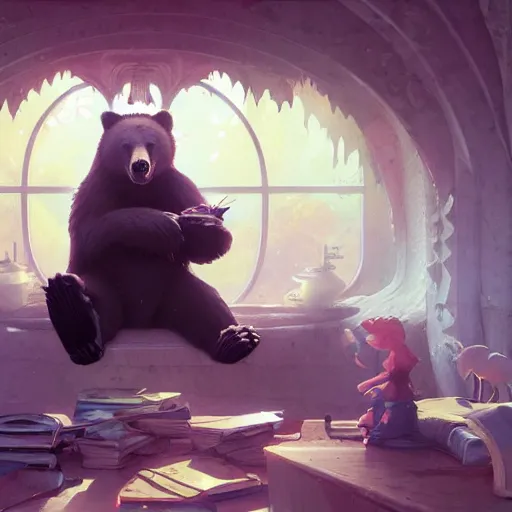 Prompt: a bear teaching calculus, stephen bliss, unreal engine, fantasy art by greg rutkowski, loish, rhads, ferdinand knab, makoto shinkai and lois van baarle, ilya kuvshinov, rossdraws, tom bagshaw, global illumination, radiant light, detailed and intricate environment