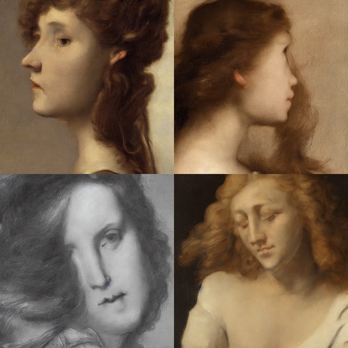 Prompt: profile of a woman with long hair in the style of Jan Lievens. masterpiece. hq. detailed. 4K