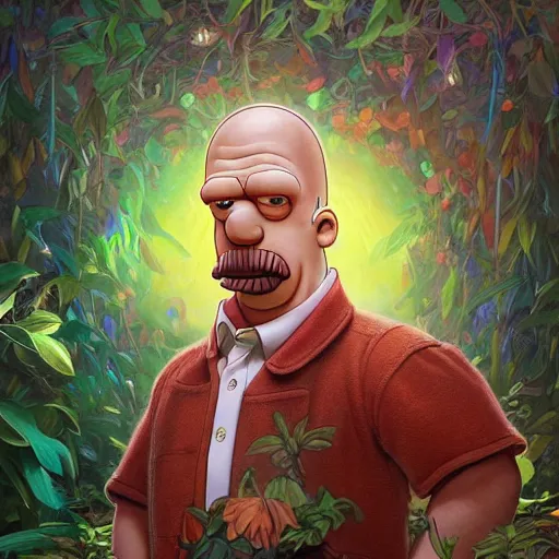 Image similar to ultra realistic illustration of magical real life cartoon character homer simpson, forest, fantasy, colorful lights, intricate, elegant, highly detailed, digital painting, artstation, concept art, smooth, sharp focus, illustration, art by artgerm and greg rutkowski and alphonse mucha homer!!! simpson!!!