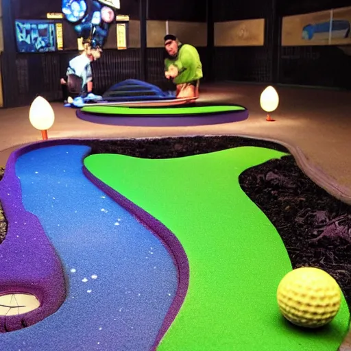Image similar to Liminal space in outer space!!!!!, mini golf course
