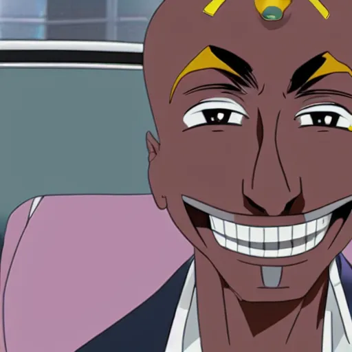 Image similar to Tupac Shakur, screenshot from a 2012s anime