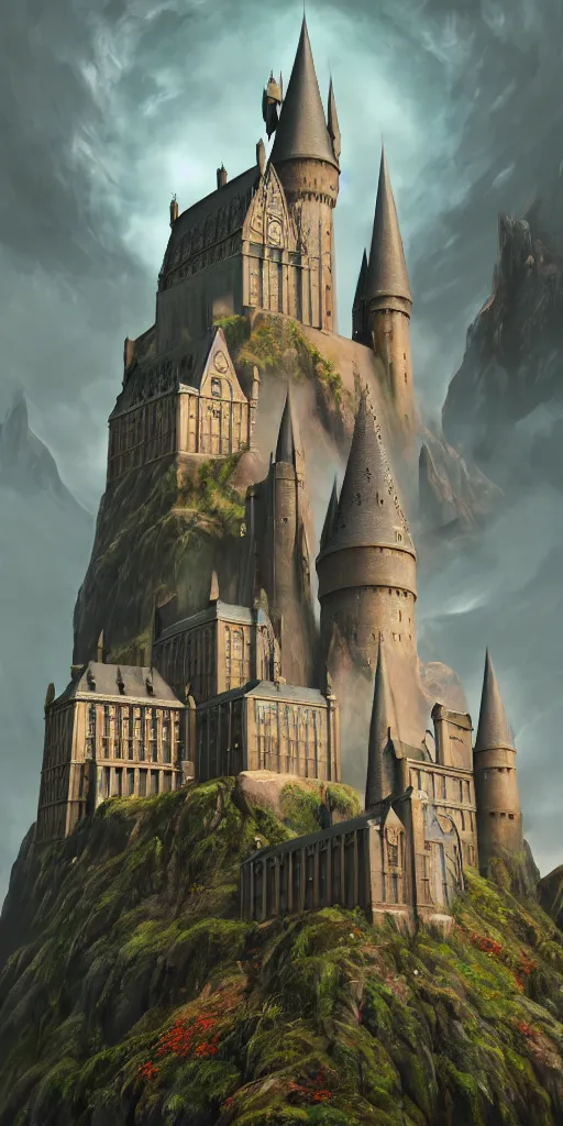 Image similar to mysterious painting of Hogwarts, immaculate scale, hyper-realistic, Unreal Engine, Octane Render, digital art, trending on Artstation, 16k, detailed, atmospheric, immaculate