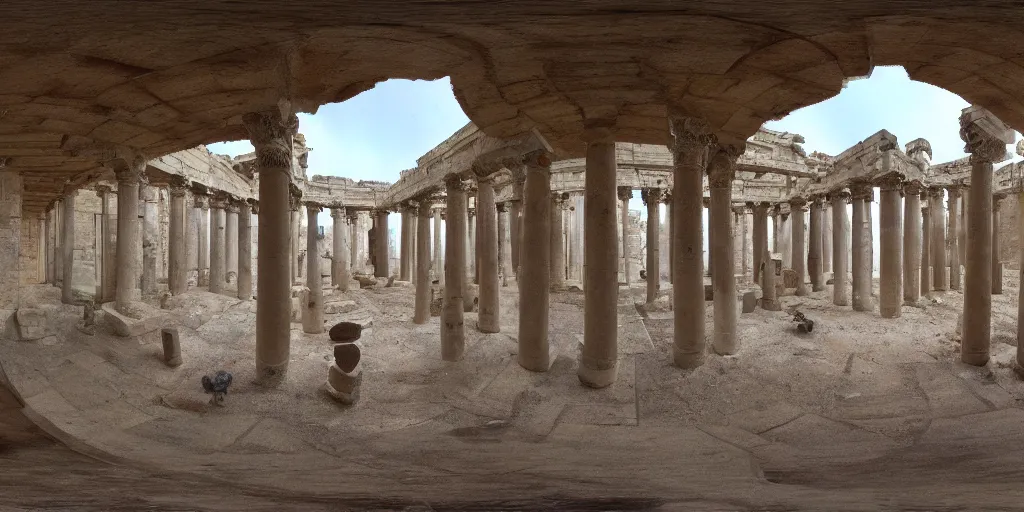 Image similar to Seamless Equirectangular projection of a 360 view inside a byzantine temple with rabbits roaming