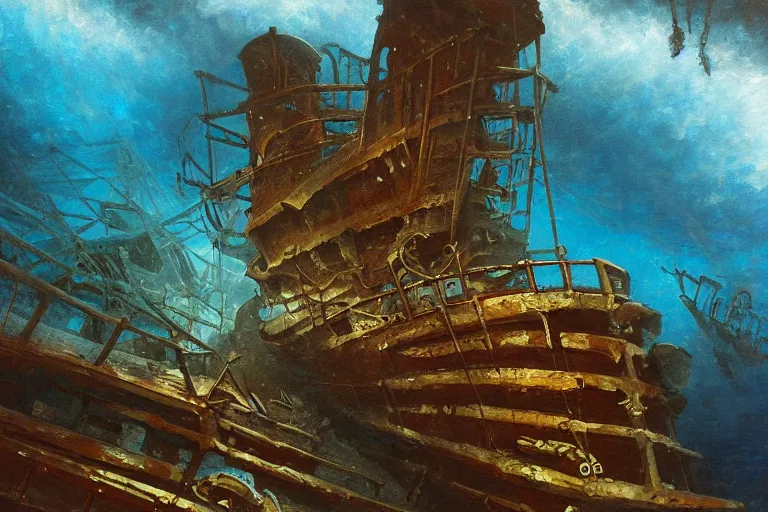 underwater pirate shipwreck painting