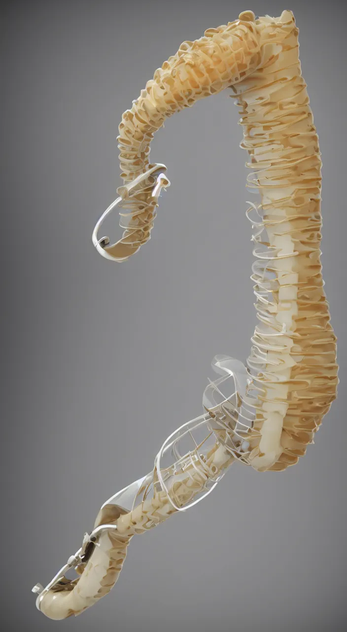 Image similar to a wind instrument with ceramic pipes shaped like a human larynx, in the style of an medical diagram, 3D render, 8k,