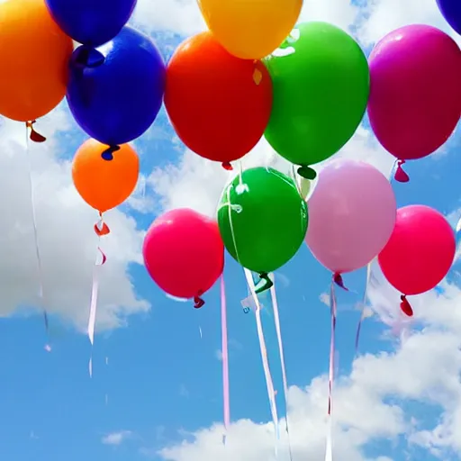 Image similar to a lot of birthday balloons floating in the clouds