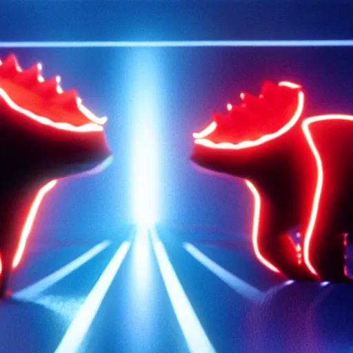 Image similar to baby dinosaurs in tron movie, cinestill