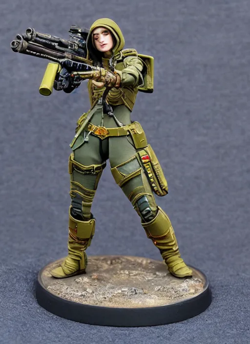 Image similar to 8 0 mm resin detailed miniature of a warhammer 4 0 k gal gadot sniper, product introduction photos, 4 k, full body,