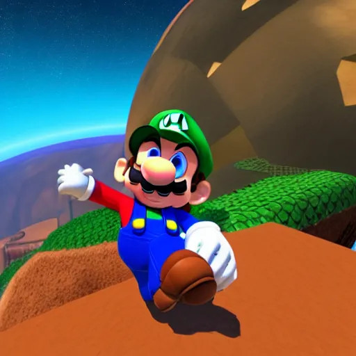 Prompt: An in-game screenshot of super mario in the Outer Wilds, 4k HD