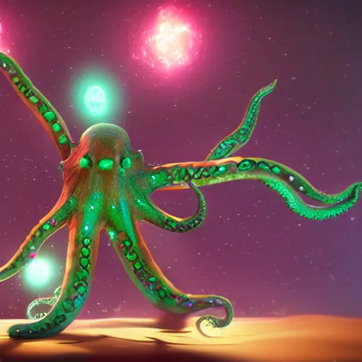 Image similar to astral octopus with galaxies inside the arms, unreal engine, game, octane, translucent arms