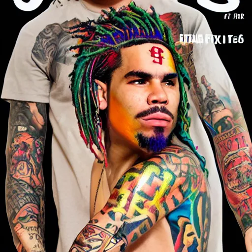 Image similar to jesus as the rapper 6 ix 9 ine, tatoos on face, golden chains