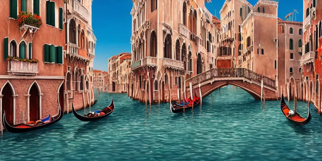 Image similar to ultra detailed and realistic painting of venice ( italy ) inspired by very beautiful cute and colored disney movie backgrounds, rendered in 8 k unreal engine