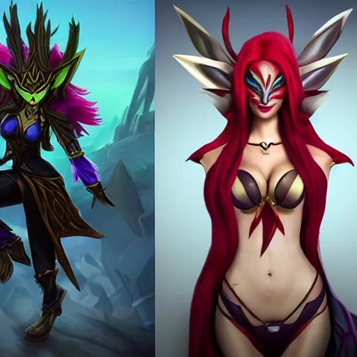 Prompt: league of legends characters, xayah and kai'sa, hyperrealistic
