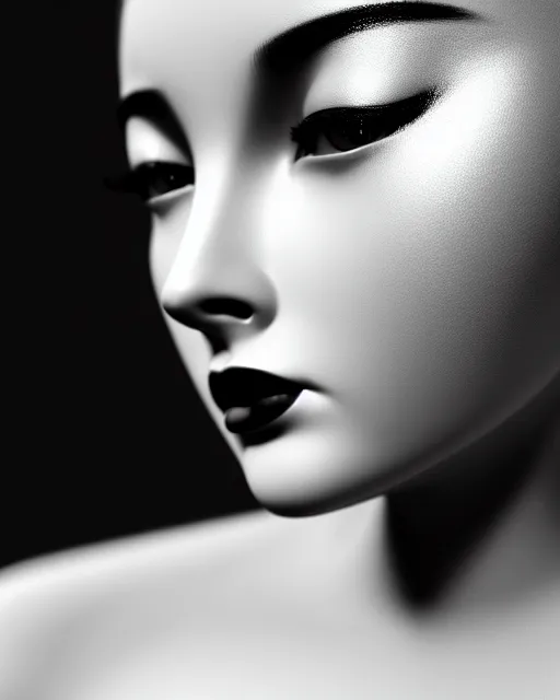 Image similar to black and white dreamy young beautiful female artificial intelligence, cinematic, rim light, photo - realistic, elegant, high detail, 8 k, masterpiece, photo taken in 1 9 3 0