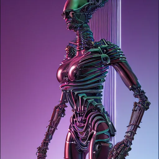 Image similar to sleek highly evolved biomechanical nubile borg queen hybrid being possessed by the machine spirit, artists mœbius and beryl cook, high contrast cinematic light, mystical shadows, sharp focus, octane render