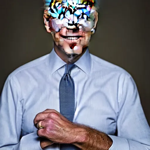 Image similar to uhd candid photo of joe biden wearing a real muzzle, with accurate face, uhd, studio lighting, correct face, photo by annie leibovitz